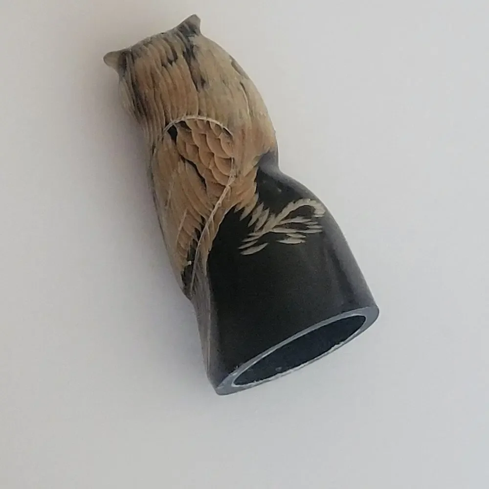 Vintage Carved Water Buffalo Horn Owl Figurine Sculpture 2.75
